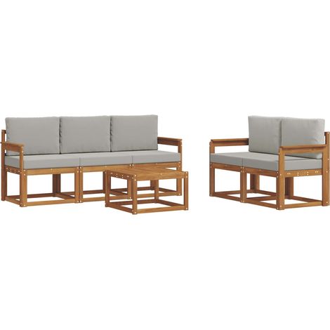 Outdoor Sofa Set with Cushion 6 pcs Natural and Light Grey vidaXL