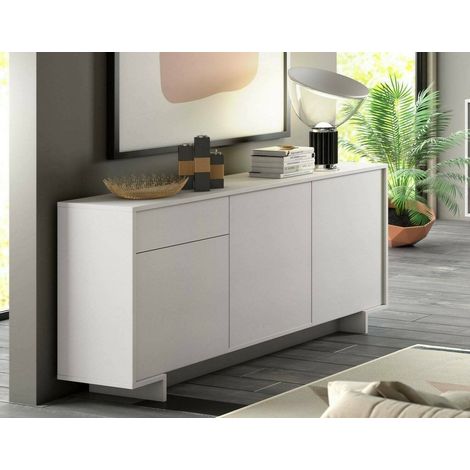 Dmora - Aparador Agrifoglio, Aparador de salón, Buffet de salón con 3 puertas y 1 cajón, 100% Made in Italy, 170x42h78 cm, Blanco (1/4)