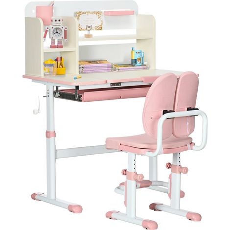 Escritorio infantil, altura regulable, soluciones de almacenamiento, rosa. (1/2)
