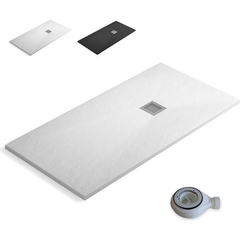 Plato de Ducha de Resina Extraplano Antideslizante Válvula de Desagüe y Rejilla Pizarra Suave Blanco 70 X 140 cm (1/5)