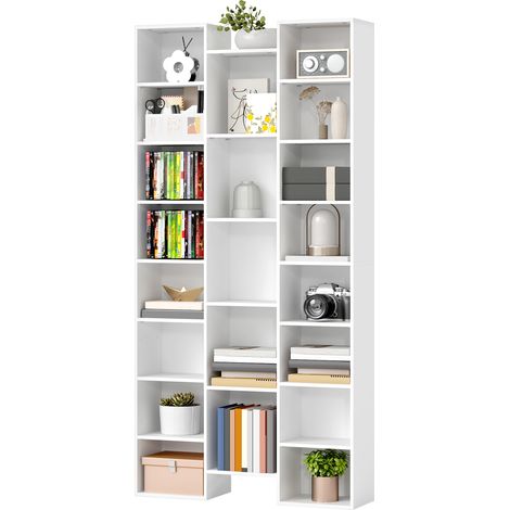 HOMCOM Libreria in Legno Alta 181cm 21 Scomparti e 10 Ripiani Regolabili Bianco (1/5)