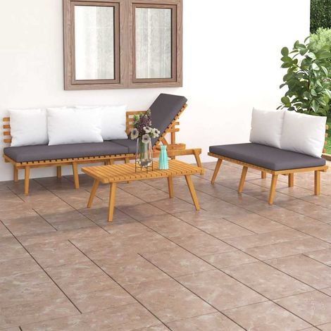 Salon de jardin 3 pcs Ensemble Table et Chaise de Jardin - avec coussins Bois d'acacia solide BV431577 - BonneVie (1/5)