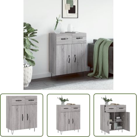The Living Store Sideboard Grau Sonoma 69,5x34x90 cm Holzwerkstoff - Schreibtisch - Wohnzimmermöbel - Sideboard - Grau - Modernes Design (1/5)