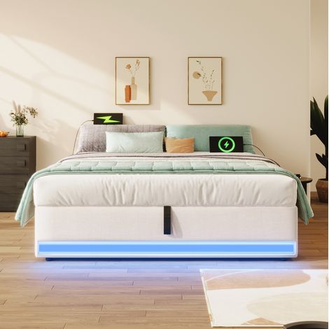 Bett 140x200 Polsterbett mit Stauraum LED USB HAVRYA (1/5)