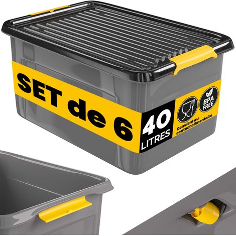 MONZANA® Caisse de rangement robuste avec couvercle hermétique empilable sans BPA gain de place caisse de rangement organisateur 6x 40 L