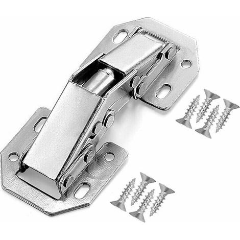 Lot de 4 charnières invisibles en acier inoxydable pour portes de placard, 105 × 44 mm, angle de porte de meuble de 90°, avec 32 vis.