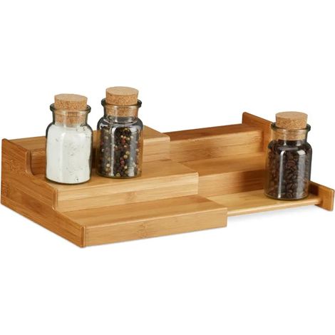 Etagère À Épices - Bambou - 3 Niveaux - Rétractable - Pour Armoire De Cuisine Et Placard - 1 Pièce (1/5)