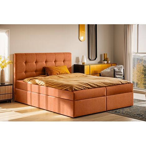 Boxspringbett mit matratze und bettkasten, Schlafbett LUDANO stoff Noel 120x200 cm Orange (1/5)