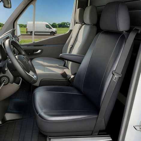 Housse de siège Transporter en simili cuir pour Mercedes-Benz Vito 447, 1 siège individuel à l'avant (évidement accoudoir droit) (1/5)