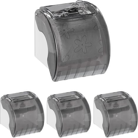 Set of 4 Relaxdays Toilet Paper Holders with Shelf & Cover, Plastic, HxWxD: 15 x 13.5 x 15 cm, Grey/White