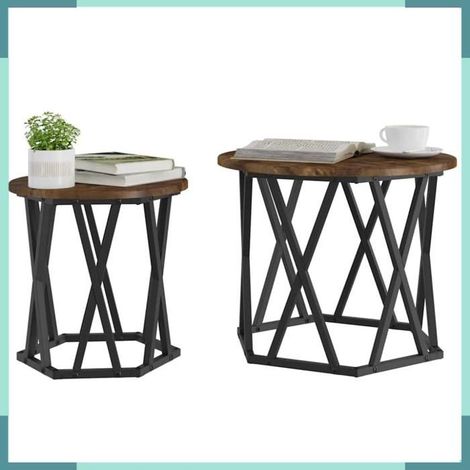 868245 Table d'appoint 2 pcs Chêne fumé Bois d'ingénierie et acier (1/5)