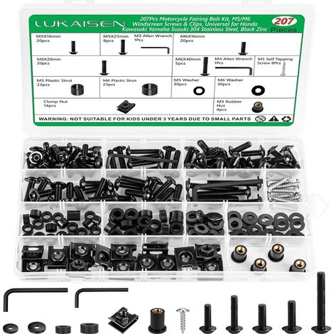 207 Pcs Kit de Vis Carénage Moto Inox 304 Universel Noir (1/5)