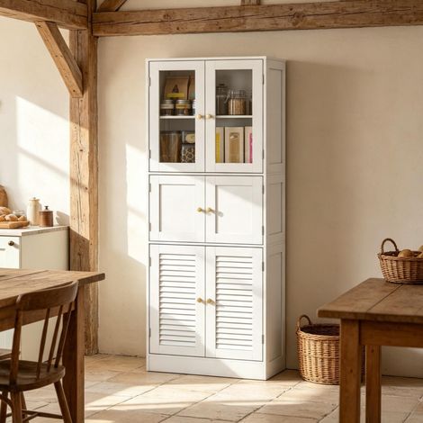 Armoire haute de salle de bains blanche en MDF et verre, 6 portes, 60 x 30 x 170 cm (1/5)