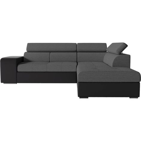 Canapé d'angle SOAN convertible en simili et tissu - Gris / Noir - Angle Droit (1/5)