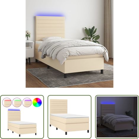 Sommier tapissier - Sommier à lattes de lit et matelas et LED Crème 80x200 cm Tissu (1/5)