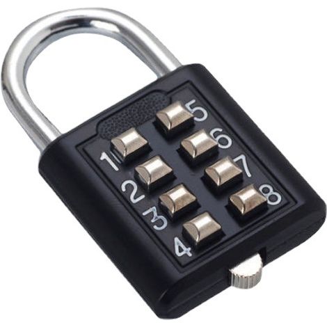 Lot de 2 cadenas à combinaison 8 chiffres, étanches, en métal et acier plaqué - Cadenas antivol à bouton noir