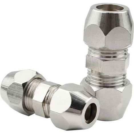 2 Pièces Raccords à Compression Cuivre Nickelé, Raccord Olive 8MM Gaz, Connecteurs de Tubes 8mm x 34mm Filetés, pour Plomberie, Systèmes Hydrauliques, Refroidissement et Carburant(Argent) (1/4)