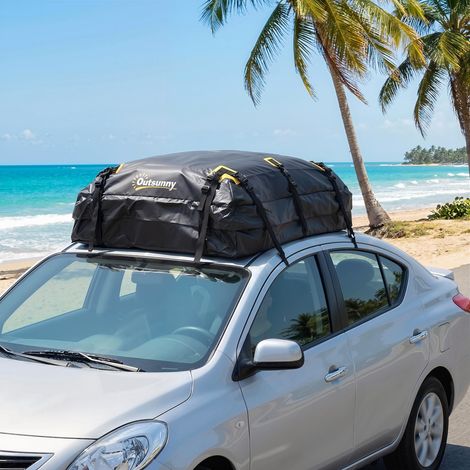 Sac de Toit Voiture Étanche Coffre de Toit Souple Universel 10 Sangles et Cadenas Auto SUV et Camping en Famille Noir (1/5)