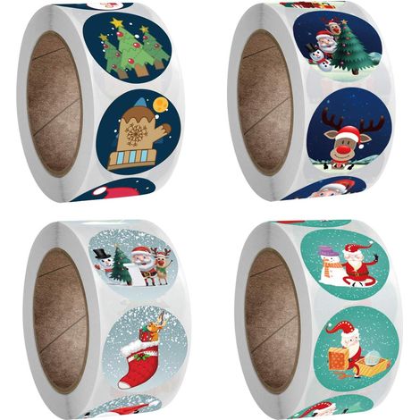 2000pcs autocollants d'étiquette de cadeau de Noël Kraft rouleau autocollants d'arbre de Noël,autocollants de vacances de joyeux Noël pour les décorations de Noël,scrapbooking,1 pouce / 2,5 cm (1/4)
