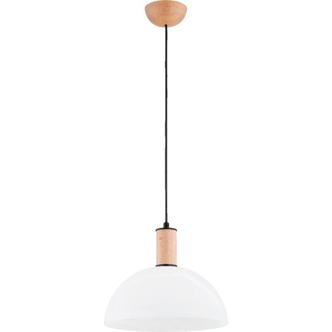 Suspension scandinave bois, dôme blanc E27 Terrin Alfa (1/3)