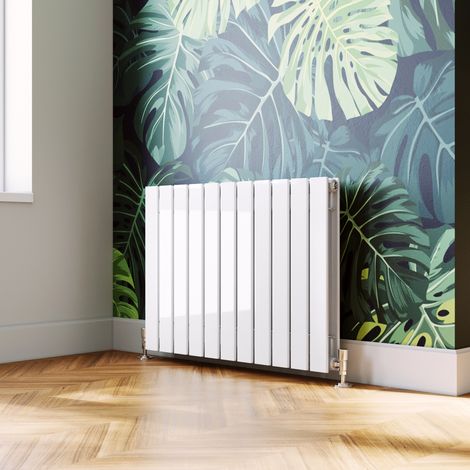 ELEGANT Horizontal Radiator Double Flat Panel 600x836mm Designer White Radiator with White Thermostatic Radiator Valves (1/5)