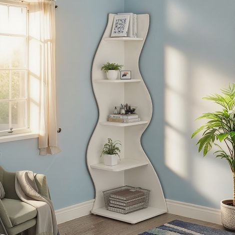 Étagère d'angle Moderne à 5 Niveaux,178cm Petite Bibliothèque d'angle élégante avec Forme Unique (1/5)