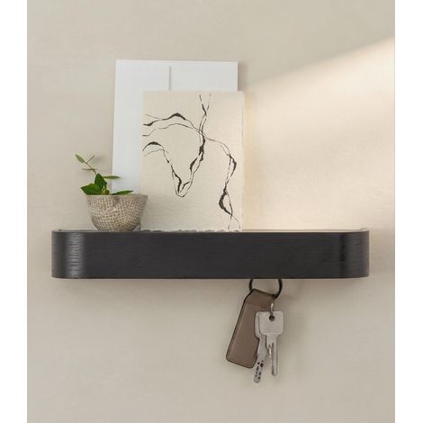Porte Clé Mural Moderne avec Étagère en Bois Rangement Clé pour Meuble de Couloir Chêne, noir Design Minimaliste d’Accroche Clé Mural de Berlin (1/5)