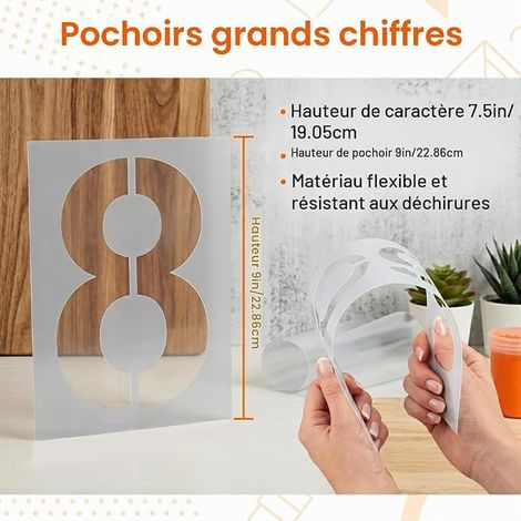 Pochoirs Chiffres 0-9 Grand Gabarit Plastique Reutilisable pour Peinture Marquage au Sol Numero de Maison Panneaux Decoratifs DIY Art Projects Pochoir Lettre Alphabet (1/2)