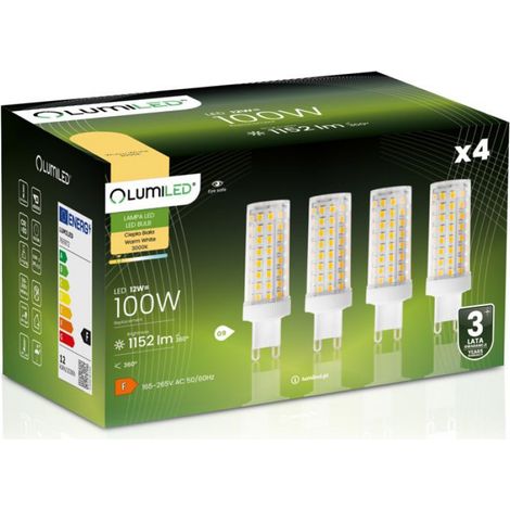 Ampoule LED G9 - 12 W - 1152 Lm - 3000 K Blanc Chaud - Éclairage 360° - Lot De 4 (1/5)