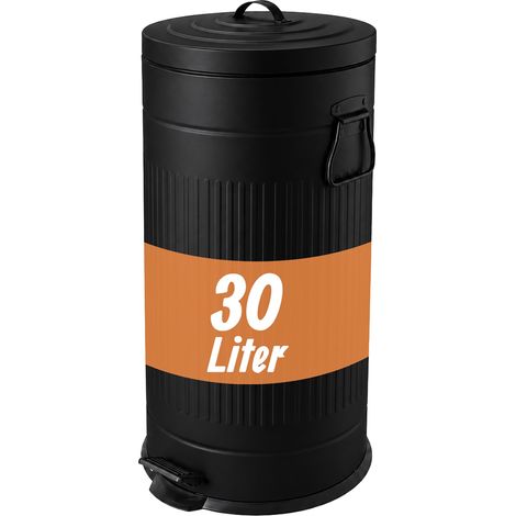 Relaxdays Mülleimer, 30 Liter, Küche, entnehmbarer Inneneimer, Fußpedal, Softclose, Metall, Retro Tretmülleimer, schwarz (1/5)