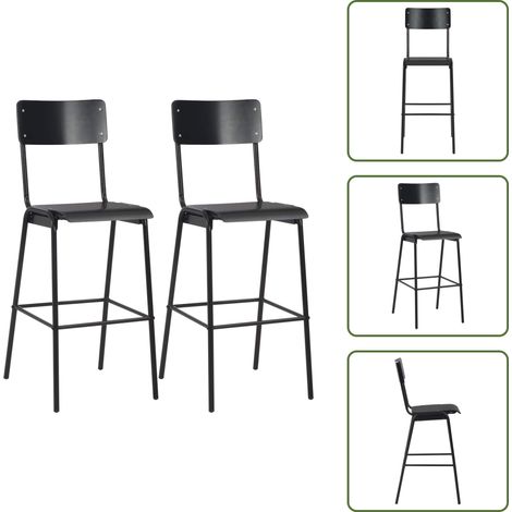 Barhocker 2 Stk. Schwarz Massives Sperrholz Stahl - Barhocker - Küchenstühle - Esszimmerstühle - Schwarze Möbel - Holzstühle (1/5)