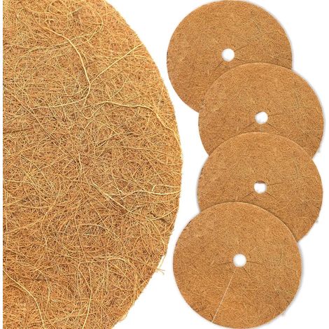 Disque de coco pour pot, protection hivernale plantes en bac, paillis naturel anti-mauvaises herbes, lot de 4, diamètre 15 cm, couvre-sol en fibre de coco. (1/5)