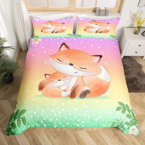 Mignon Renard Sets de Housse de Couette Kawaii Renard Parure de Lit 200x200cm Floral Renard Housse de Couette pour Galaxie avec 2 taies d'oreiller Parure Housse de Couette - 200 x 200 cm (1/5)
