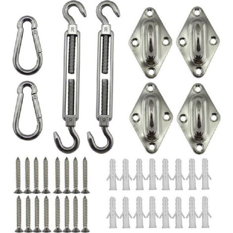 Montageset für Sonnensegel aus Edelstahl 304, bestehend aus 5-Zoll-Spannvorrichtung, silberner Öse und Karabinerhaken. (1/4)