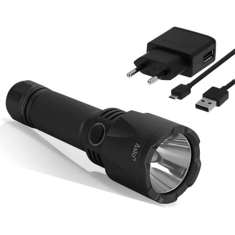 Lampe LED Torche à Batterie Rechargeable 2.6Ah USB / 230V 1000 Lumens Portée 280m ASLO (1/4)