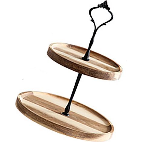 Présentoir à desserts en bois, écologique et vintage, pour gâteaux, fruits et autres gourmandises. Plateau à desserts, gâteaux et autres douceurs, noir, à deux niveaux, petit modèle.