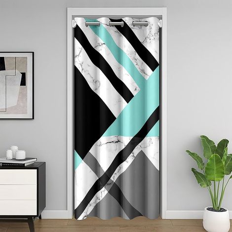 Turquoise Gris Rideau de Porte pour Porte Privacy 86x203 Patchwork Géométrique Rayures Triangle Rideau Caché Noir Blanc Marbre Rideau de Slogan Lignes Épaisses Rideau Moderne Minimaliste Nordique - 86 (1/5)