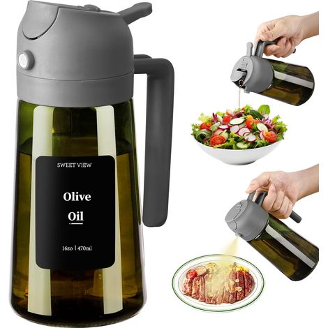 Vaporisateur à Huile et Distributeur d Huile– 470 ml en verre résistant à la lumière pour cuisine, friteuse à air, cuisine, salade et barbecue (1/5)