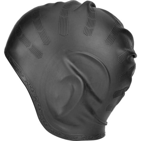 Bonnet de bain imperméable pour hommes et femmes adultes, bonnets de bain en silicone épais au design ergonomique, bonnet de bain de natation (noir)