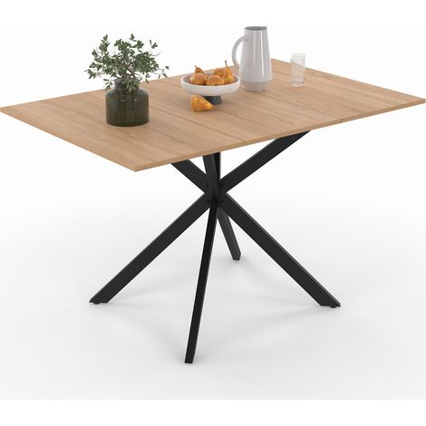 Table à manger carrée ALIX 2-6 personnes pied araignée bois et noir 80-120 cm