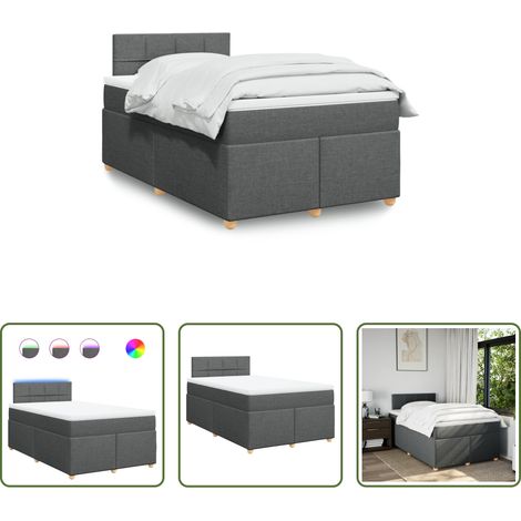 vidaXL Surmatelas - Sommier à lattes de lit avec matelas gris foncé 120x190cm tissu (1/5)
