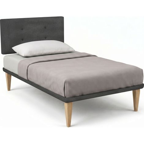 Letto Singolo con Rete Rivestita 80x190 cm Microfibra Grigio Tessis Testata Button (1/5)