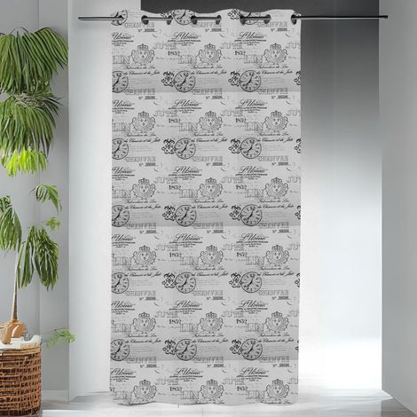 Homemaison – Rideau occultant 145x260 cm en polyester – Impression 'usine' noir – Finition 8 oeillets ronds – Lavable en machine à 30° (1/2)