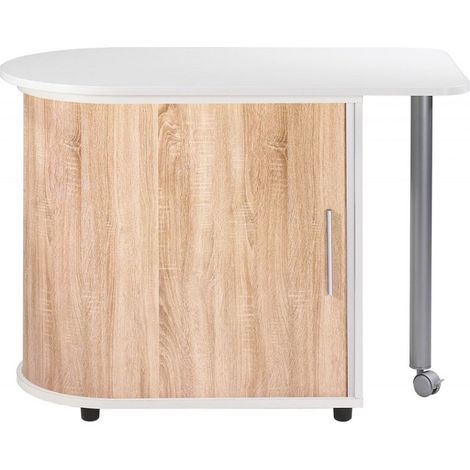 Bureau avec plateau pivotant et rangement blanc et bois clair Kool 105cm (1/5)