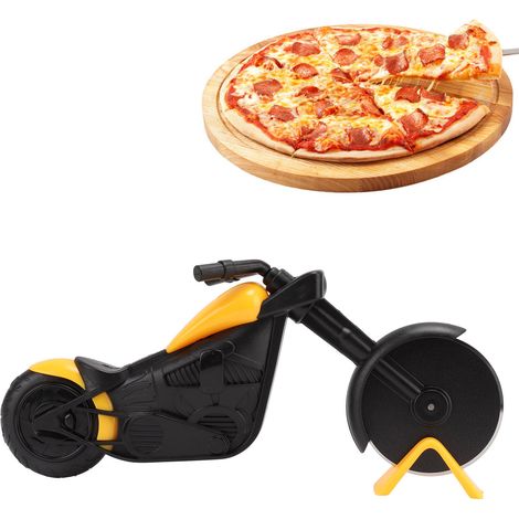 Motorrad-Pizzaschneider, Pizzaroller, Küchenutensil für Pizza und Gebäck, gelb. (1/5)