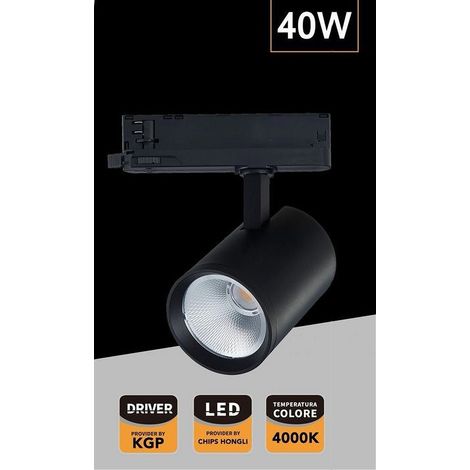 Faretto Led 40 W Per Binaria Track Trifase Faro Luce Naturale 4000k Ip20 Pt4-40 W Noir (1/3)