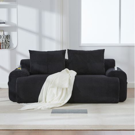 Canapé droit 2 places en velours côtelé noir– Design modulaire – Dimensions 200×99×80 cm – Confort ergonomique pour petits salons (1/5)