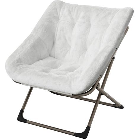 Chaise à Assiette Pliable, Revêtement en Fourrure Synthétique, Design Gain de Place, Blanc (1/2)