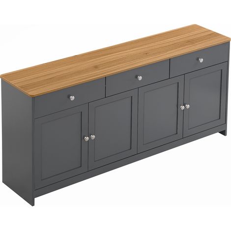 Aparador buffet de 160 cm con 4 puertas y 3 cajones gris oscuro y madera HOMVRA (1/5)