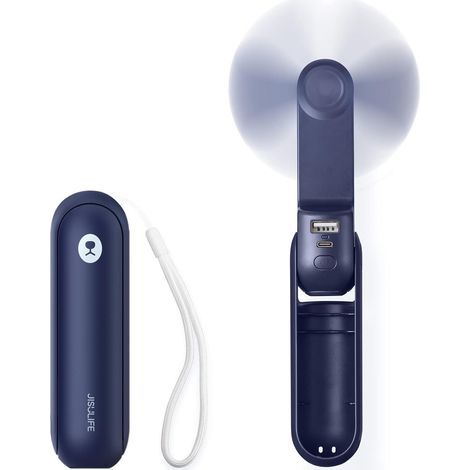 Pocket Fan, Mini Portable Handheld Fan, USB Rechargeable Battery Operated [14-21 Hours], Foldable Quiet Personal Fan with Power Bank, Flashlight-Blue (1/5)